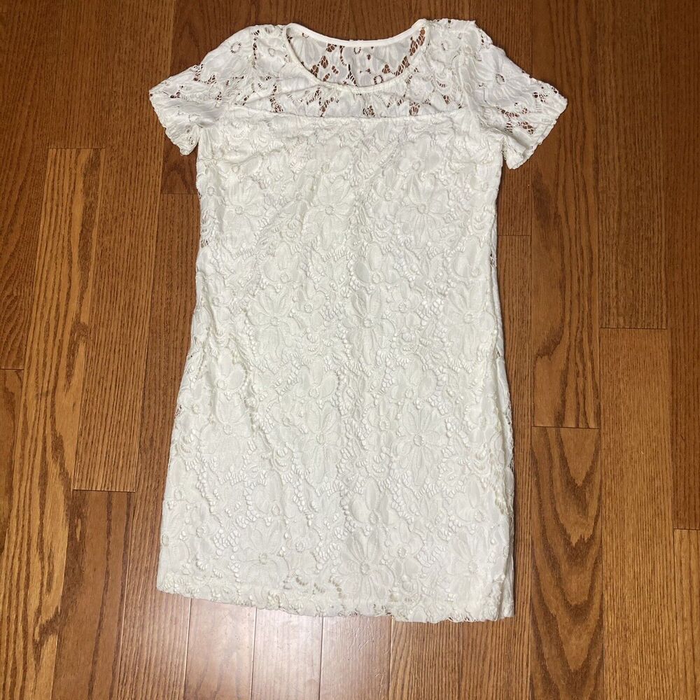 L allover ivory lace boho bohemian casual t shirt short sleeve dress Hollister
